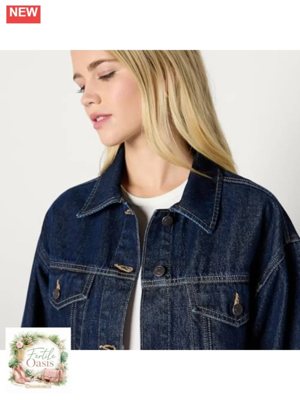 Women's Oversized-Fit Rigid Denim Trucker Jacket Heavyweight Cotton